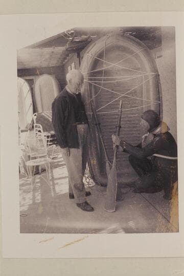 Dock Marston and Bill Belknap with Sportyak; Boulder City after return from Cataract Canyon