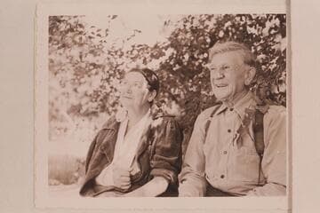 Rachel and Bert Loper at Greenriver  [photo reverse:  Rachel and Bert Loper, Green River, Utah, Aug. 1947, after her accident]