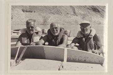 Crew of the "Bootoo."  Grand Canyon traverse of 1954, June.  Josiah Eisaman; Frank E. Masland; Otis Marston.  Gods Pocket