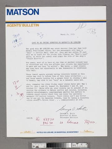 Lucy to be cruise director on Matson's SS Lurline