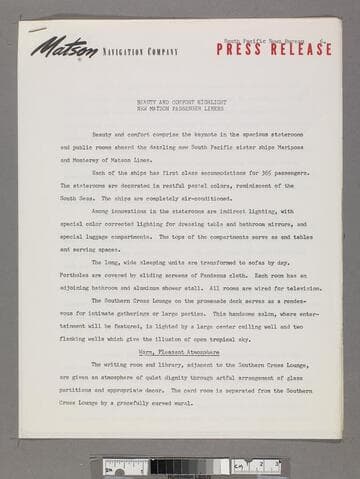 Beauty and comfort highlight new Matson passenger liners