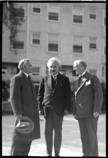 Albert Einstein with Albert Michelson and an unidentified man, 1931