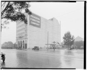 Southeast corner of Colorado and Oakland showing Standard Oil Company service station, 520 East Colorado, and Pasadena Furniture Company, Pasadena. 1924