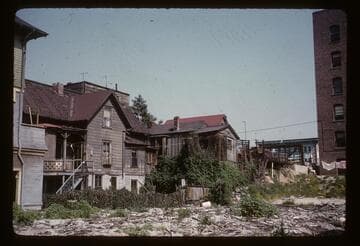 Rear view of buildings along south side of 3rd Street